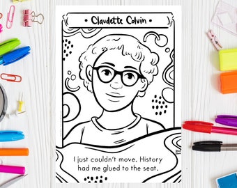 CLAUDETTE COLVIN Downloadable Coloring Page Women in History Black History Month Martin Luther King Day Civil Rights Activist Printable