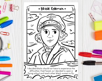 Bessie Coleman Coloring Page: Black History Month Printable (PDF)