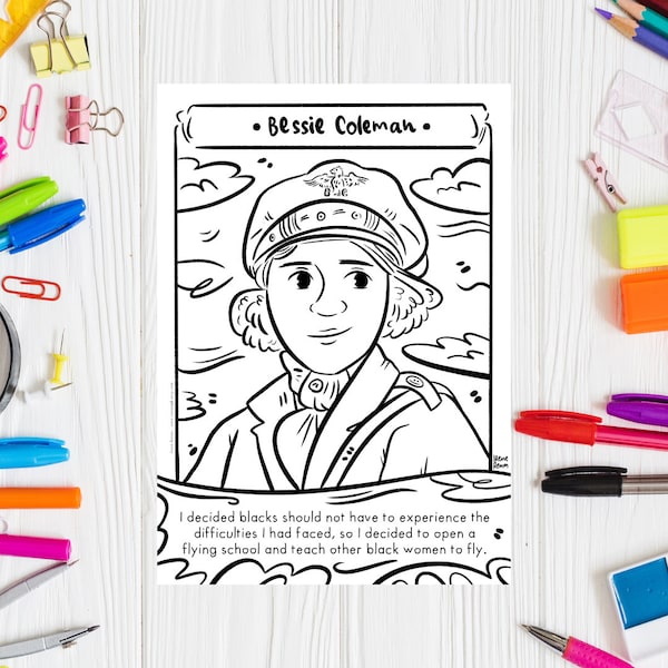 Printable Coloring Page Bessie Coleman Black History Month Influential Black Women In History Printable Drawing Women History Month