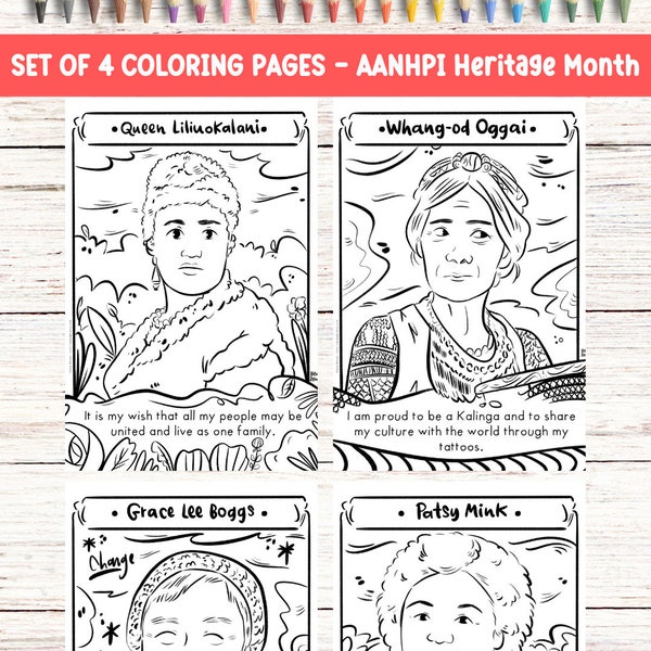 Printable Coloring Page AANHPI Asian American Pacific Islander Educational Printable Teacher Resource AAPI Month Women In History Drawing