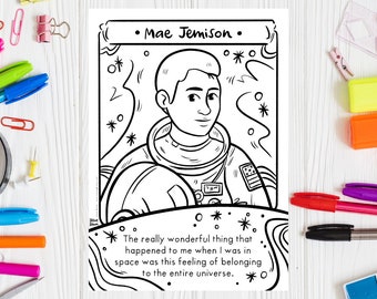 Mae Jemison Coloring Page Black Women In History Printable Drawing Black History Month Coloring Sheet Quote Science Activity Women in STEM