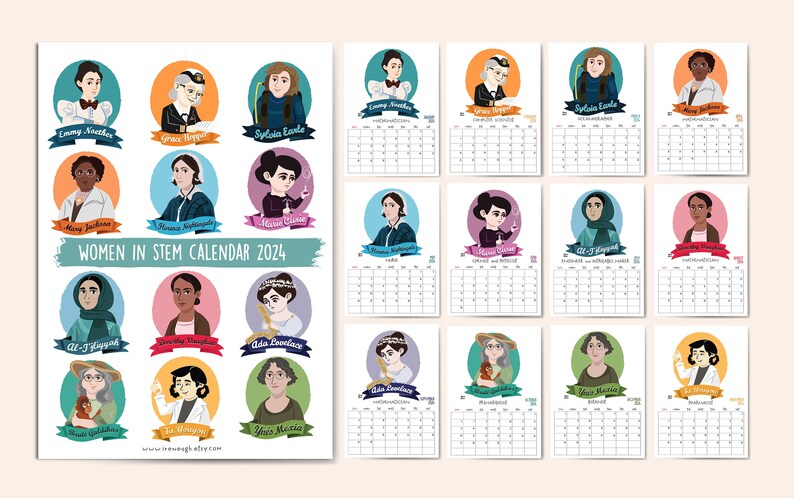 Calendar Printable 2024 Monthly Calendar Women in STEM Printable Calendar 2024 Calendar Monthly Calendar Science Calendar Women in Science image 3