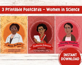 Black History Month Wall Art Women in Science Classroom Decor Printable Postcard Bundle Science Teacher Katherine Johnson Hidden Figures