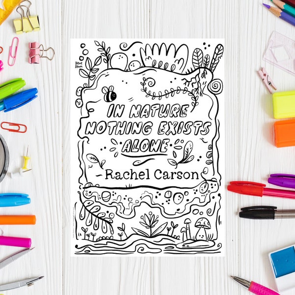 Earth Day Coloring Page Printable Drawing Inspiring Quote Coloring Sheet Rachel Carson Coloring Page Women in STEM Coloring Eco Friendly Art