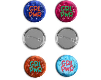 Girl Power Pin Buttons: Feminist Empowerment Badge Set