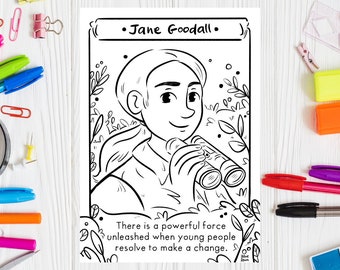 Jane Goodall Coloring Page Women in Stem Coloring Sheet Science Printable Earth Day Coloring Activity Women Day Women in Science Drawing