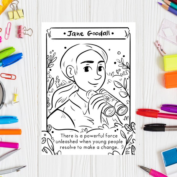 Jane Goodall Coloring Page Women in Stem Coloring Sheet Science Printable Earth Day Coloring Activity Women Day Women in Science Drawing