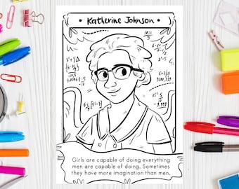 Katherine Johnson Coloring Page Black History Month Printable Hidden Figures Women in Science STEM Women Black Scientist Printable Drawing