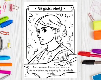 Página para colorir de Virginia Woolf: Mulheres na Literatura (download digital)