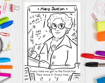 Mary Jackson Coloring Page Printable Drawing Hidden Figures Women in Science Women in Engineering Women in STEM Black History Month Coloring