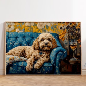 バーニードゥードル犬とマティーニのアートプリント、気まぐれなカクテルアート、風変わりなバーカートの装飾、ファインアートプリントギフト、キュートでエレガントな動物の装飾