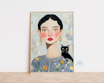 Colorful Female Portrait Art Print: Bold Figurative Illustration