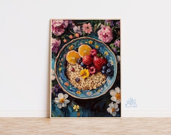 Oatmeal Breakfast Art Print, Cozy Kitchen Wall Decor, Pastry Food Poster, Rustic Morning Print, Cottagecore Brunch Art, Comfort Food Art