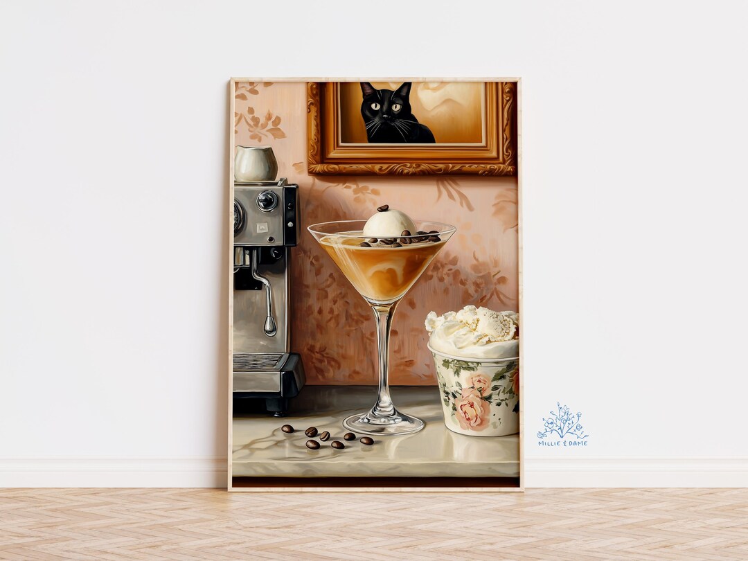 Espresso Martini Black Cat Art Print: Retro Cocktail Bar Decor - Etsy