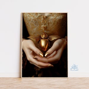 Golden Scarab Beetle Art Print, Victorian Insect Wall Art, Gothic Entomology Decor, Antique Bug Illustration, Dark Academia Poster