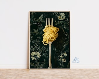 Pasta Art Print, Rustic Italian Kitchen Wall Decor, Whimsical Food Illustration, Cozy Culinary Poster, Gift for Pasta Lovers and Cooks