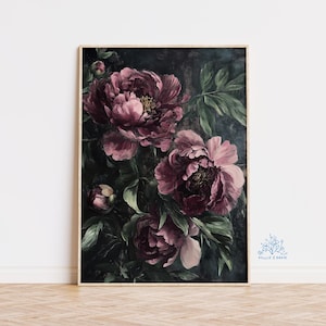 Moody Floral Art Print, Dark Botanical Wall Decor, Vintage Flower Poster, Romantic Cottagecore Art, Gothic Nature Print, Cozy Home Decor