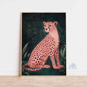 Pink Cheetah Art Print: Emerald Green Glam Jungle Decor