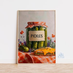 Pickle Sandwich Art Print: Quirky Kitchen Deli Illustration