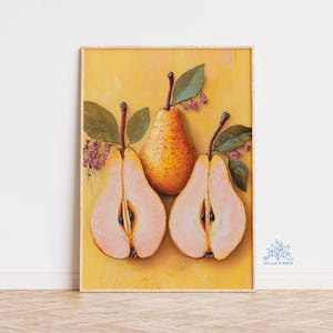 Stampa artistica di pere rustiche: dipinto di natura morta da cucina vintage