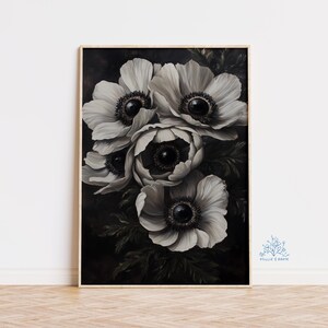 Moody Flower Art Print, Dark Botanical Wall Art, Gothic Floral Poster, Vintage Still Life Flowers, Romantic Dark Academia Decor