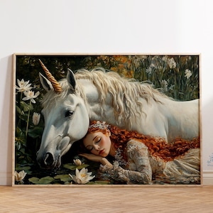 Ethereal Unicorn Art Print: Enchanted Forest Cottagecore Wall Decor