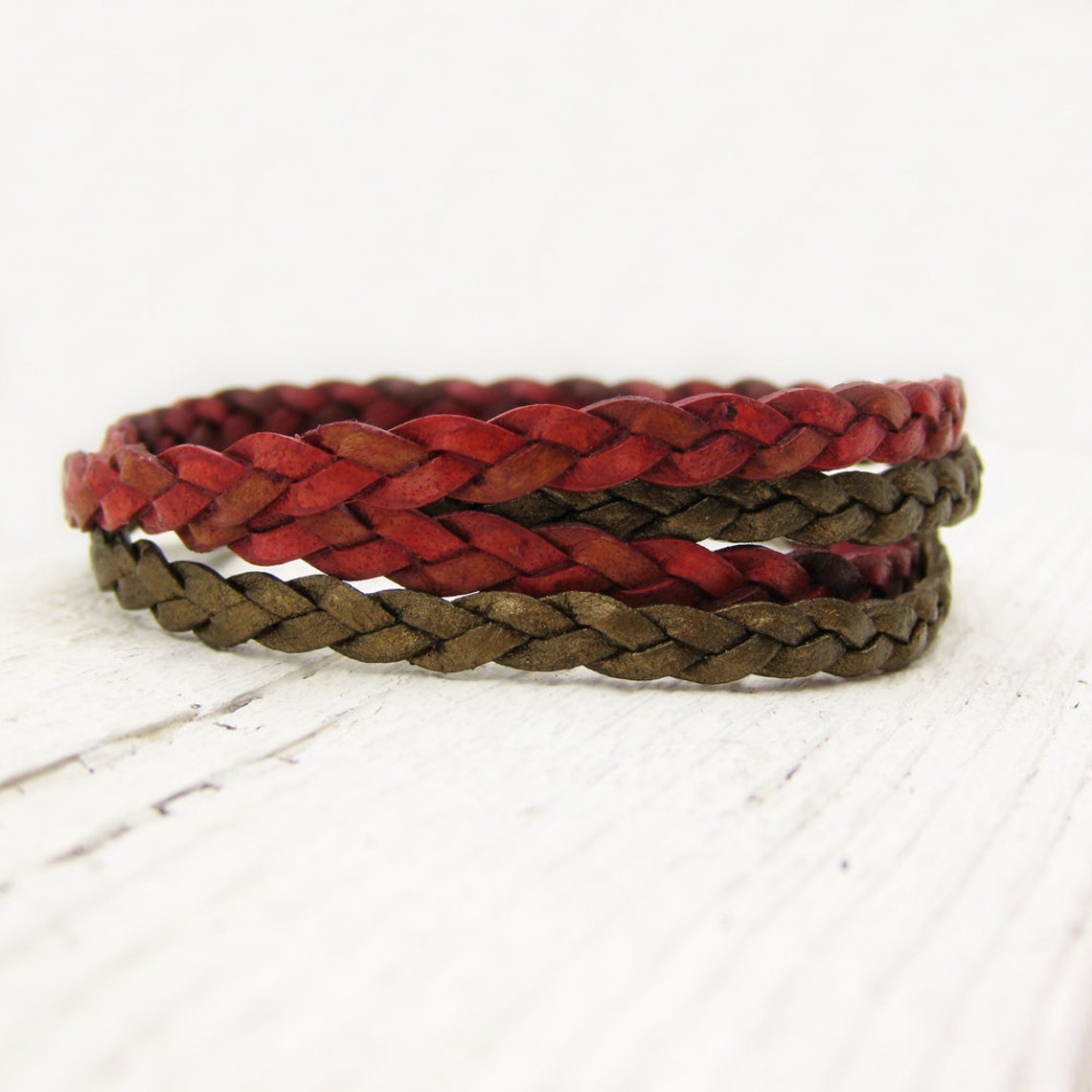 Gold Braided Leather Wrap Bracelet with Solid Sterling Silver Etsy