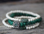Tsavorita blanco turquesa pulsera de apilamiento magnesita oxidados plata brillante neón colorido esmeralda verde, corte de neutro crema