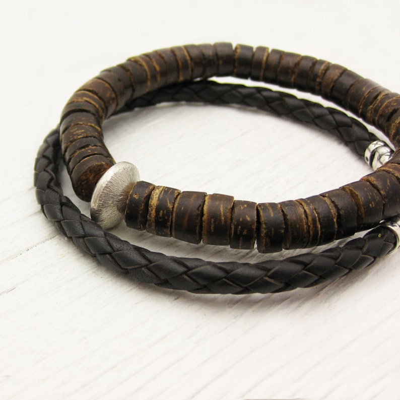 Mens Bolo Braided Bracelet / Antiqued Brown Leather and Sterling Silver / men dude guy man / rustic rugged tough bohemian manly rocker style image 2