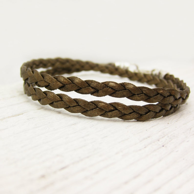 Gold Braided Leather Wrap Bracelet with Solid Sterling Silver Etsy