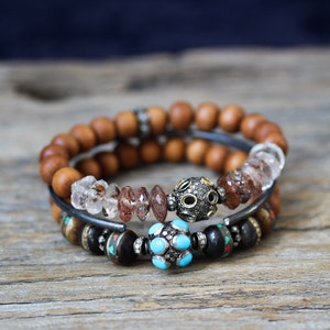 Turquoise Diamond Tibetan Bone Boho Bracelet, Statement Bracelet, Sleeping Beauty, Tibetan Inlaid Bone, Coral, Sandalwood, Bohochic Bohemian image 5