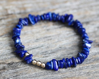 Lapis Lazuli 14K Solid Gold Stacking Bracelets, Cobalt Blue Beaded Bracelets, Boho Bohochic Bohemian Spring Nautical  Blue, Beach Jewelry