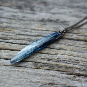 Blue Kyanite Pendant Necklace / Oxidized Sterling Silver Deep Rain Storm Sky Blue Natural Gemstone / Metallic Flash Bright Electric Blue image 5