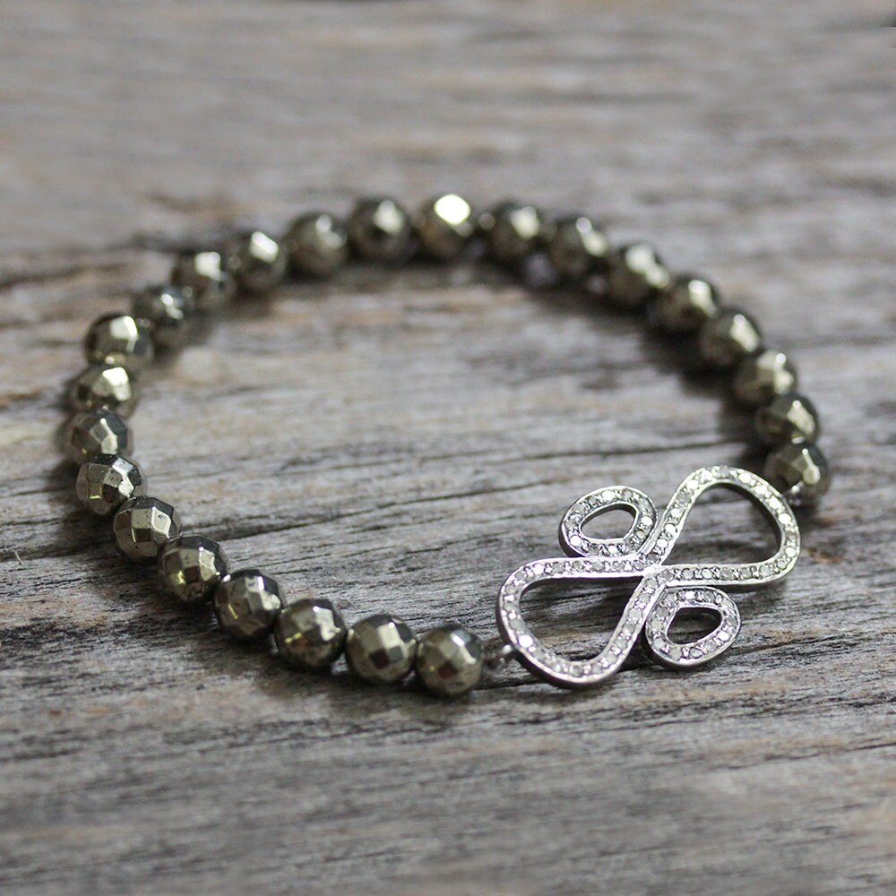 Pyrite Diamond Bead Bracelet Genuine Diamond Rhodium Plated Etsy