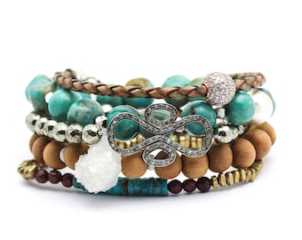 Boho Bracelet Set / As Seen In CONDE NAST Traveller / Diamond, Turquoise, Druzy, CZ Pave, Sandalwood, Pyrite, Bohemian Stacking Bracelet Set