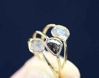 Diamante anello di accatastamento di fetta 18k anello in oro, eticamente minate Diamond, solido anello oro, delicato, alternativi nuziale, anello di Boho