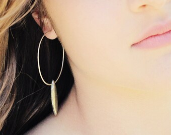 Pyrite Spike Hoop Earrings / Argentium Silver, Large Hoop Earrings / Gold Golden Pyrite / Bohemian Statement Everyday Earrings