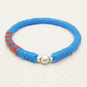 Blue Chevron Vintage African Trade Bead Bracelet with Sterling Silver / bright blue orange colorful tribal fresh neon bohemian