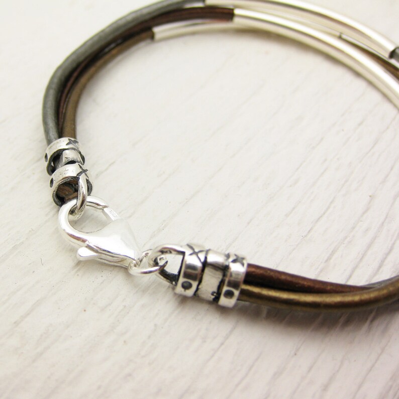 Metallic Leather & Sterling Silver Bracelet / Unisex Gold Etsy