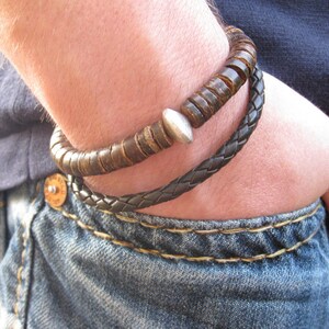 Mens Bolo Braided Bracelet / Antiqued Brown Leather and Sterling Silver / men dude guy man / rustic rugged tough bohemian manly rocker style image 3