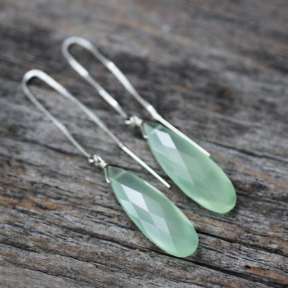 Sea Green Chalcedony Gemstone Sterling Silver Earrings Sea Green Chalcedony Gemstone Sterling Silver Earrings