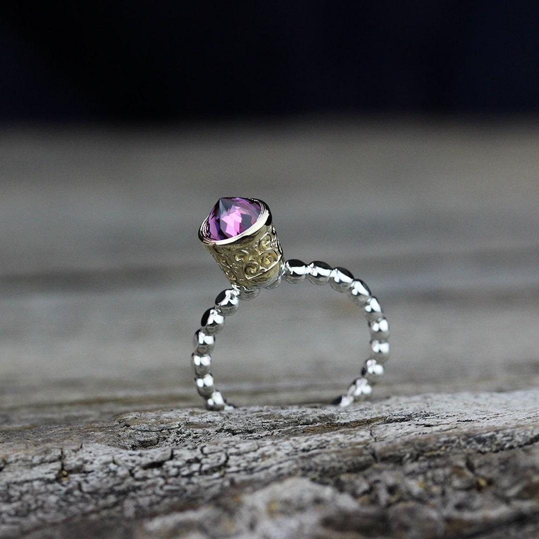 Rhodonite Garnet Gold Crown Ring, Boho 14K Gold Ring, Sterling ...