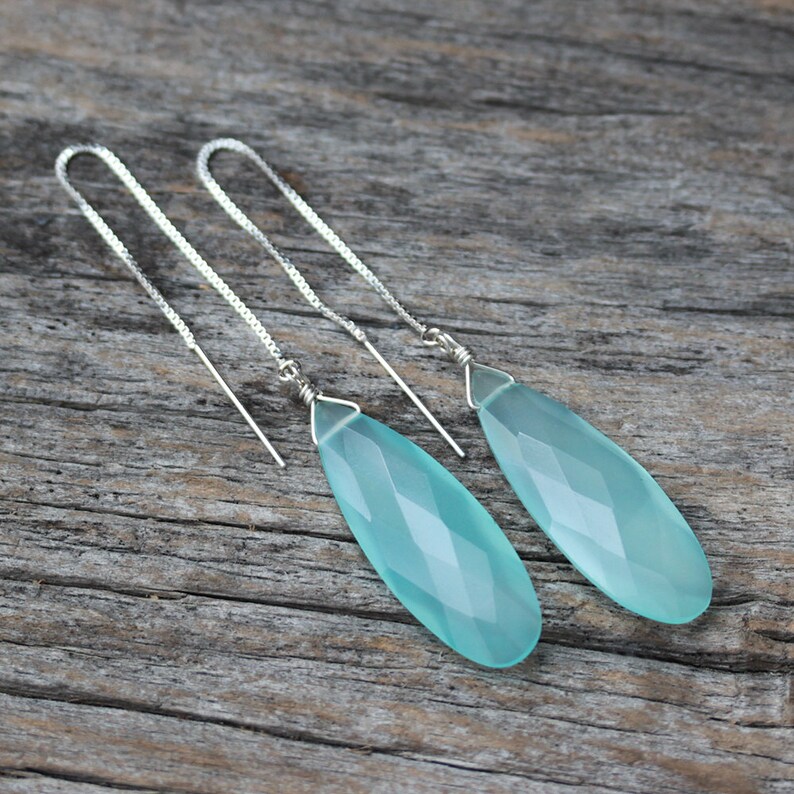 Green Chalcedony Dangle Earrings / Mint Sea Green Gemstone Etsy
