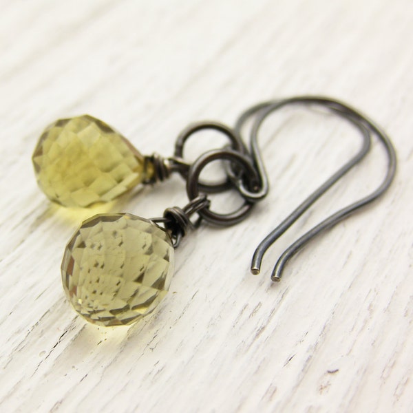 Whiskey Quartz Oxidized Silver Earrings: AAA Faceted citrus fruit lemon inspired summer fashion flawless