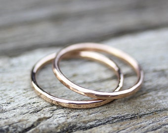 14K Gold Stapeln Ringe / Solid Gold dünne Ringe, Rosa Gold Ring, Weißgold Ring, Gelbgold Ring, Boho Schmuck, Boho Ring, Ehering