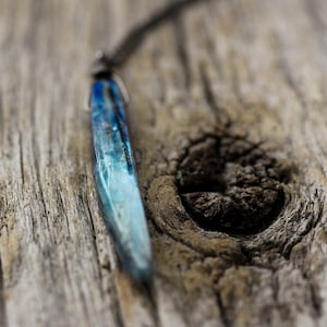 Blue Kyanite Pendant Necklace / Oxidized Sterling Silver Deep Rain Storm Sky Blue Natural Gemstone / Metallic Flash Bright Electric Blue image 1