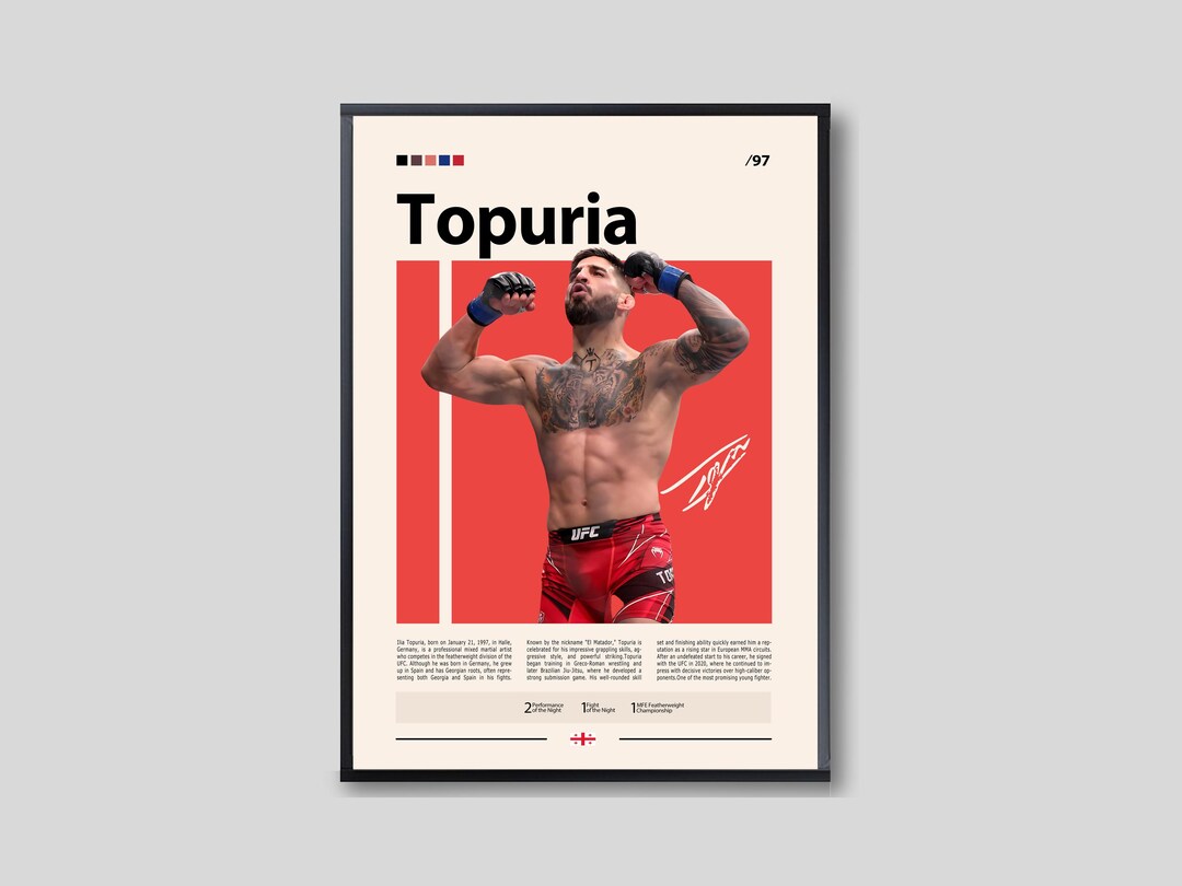 Topperia Ilia Topuria Poster, UFC Fighter Wall Art, MMA Decor for Fans, Topuria ...