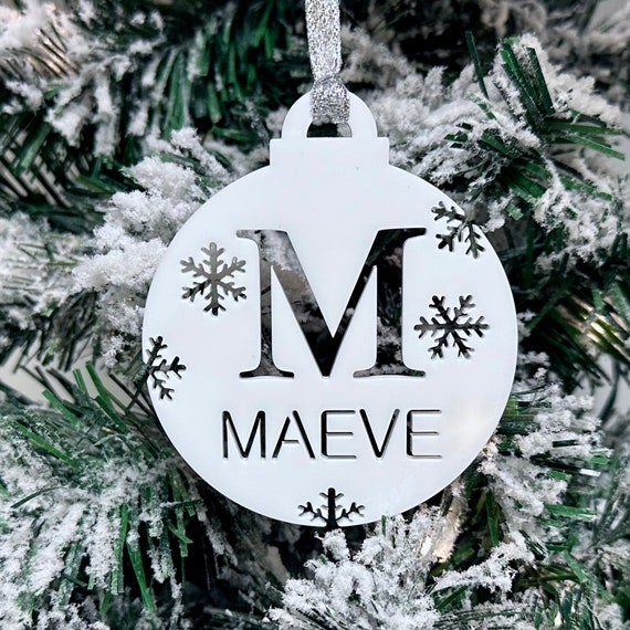 Personalised Christmas Bauble Ornament - Laser Engraved Name Gift With Snowflakes