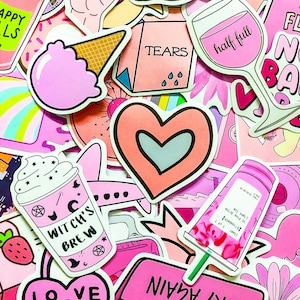 100 rosa ästhetische Aufkleber, süße trendige Aufkleber, Scrapbooking-Aufkleber, positive Vibes, Laptop-Aufkleber für Jugendliche und Mädchen