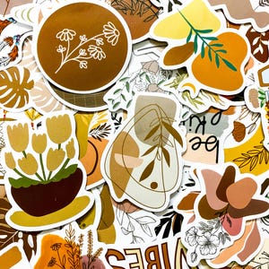 100 pegatinas de naturaleza bohemia, calcomanías estéticas retro, pegatinas de vinilo de tonos cálidos, pegatinas de plantas abstractas para diarios y manualidades de bricolaje